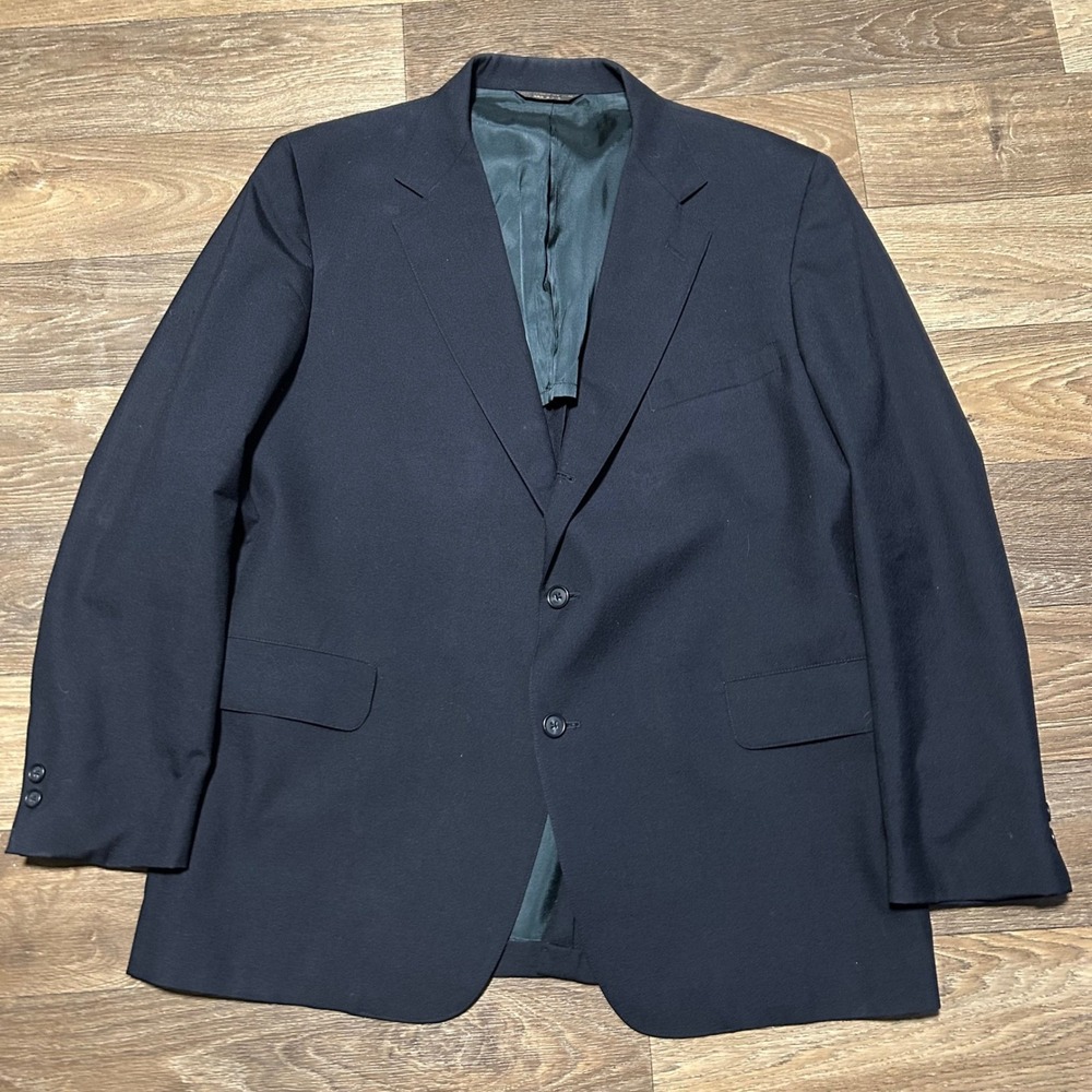 Huntington Blazer Mens 44R Navy Blue Wool 2-Button Sport Coat Made in USA
